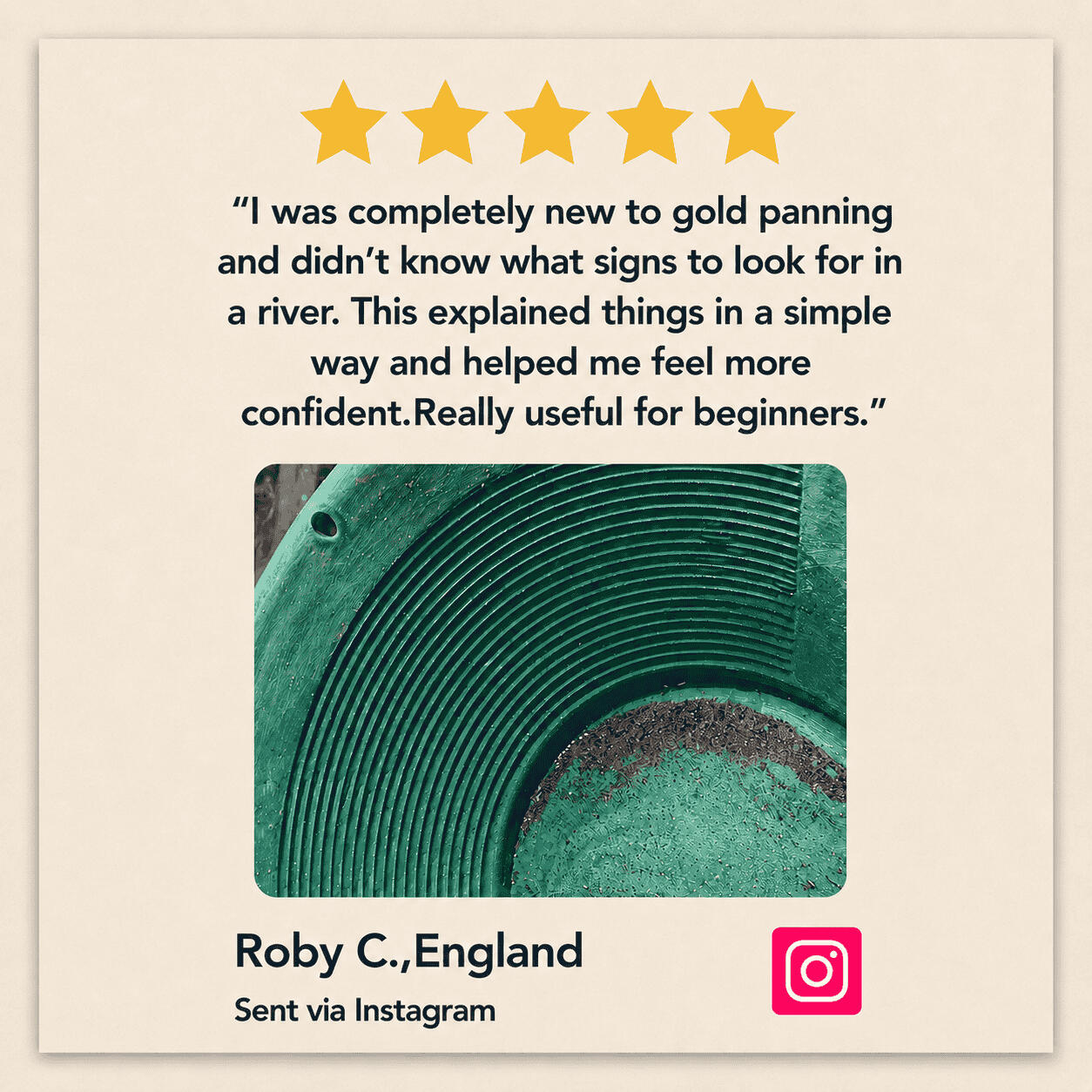 Gold panning testimonial